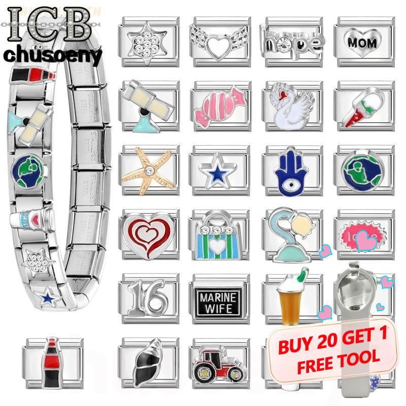 สร้อยข้อมือสแตนเลสแบบ 3D ลาย Star Italian Charm ขนาด 9 มม. สำหรับตกแต่งเองสไตล์เรโทร