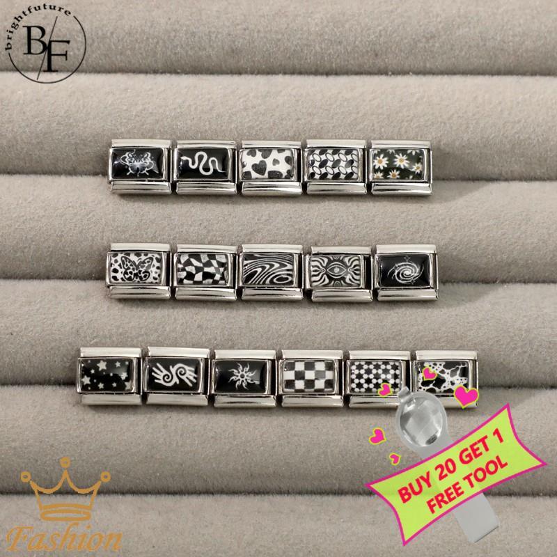 สร้อยข้อมือสแตนเลสขนาด 9 มิลลิเมตร สไตล์อิตาลี สีดำและขาว ทำเอง ให้บุคลิกภาพย้อนยุค