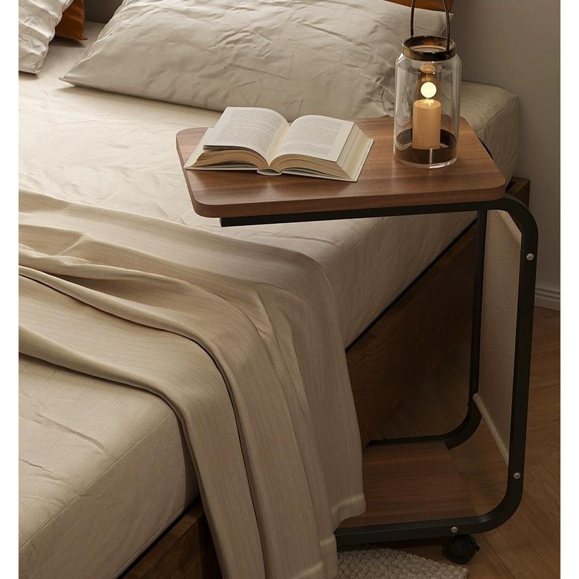 Movable Side Table with Wheels Wood Side Table Coffee Computer Table Bedside Movable Table