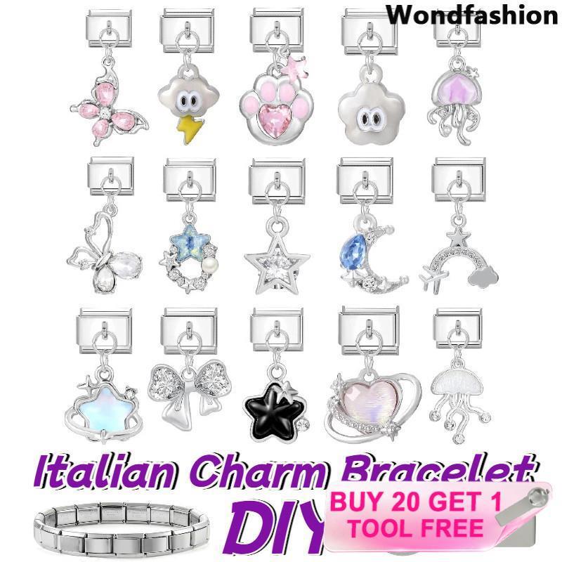 Rainbow Bowknot จี้อิตาเลียน Charm สร้อยข้อมือสแตนเลส ขนาด 9 มม. เหมาะสำหรับทำเป็นของตกแต่งแบบเรโทร