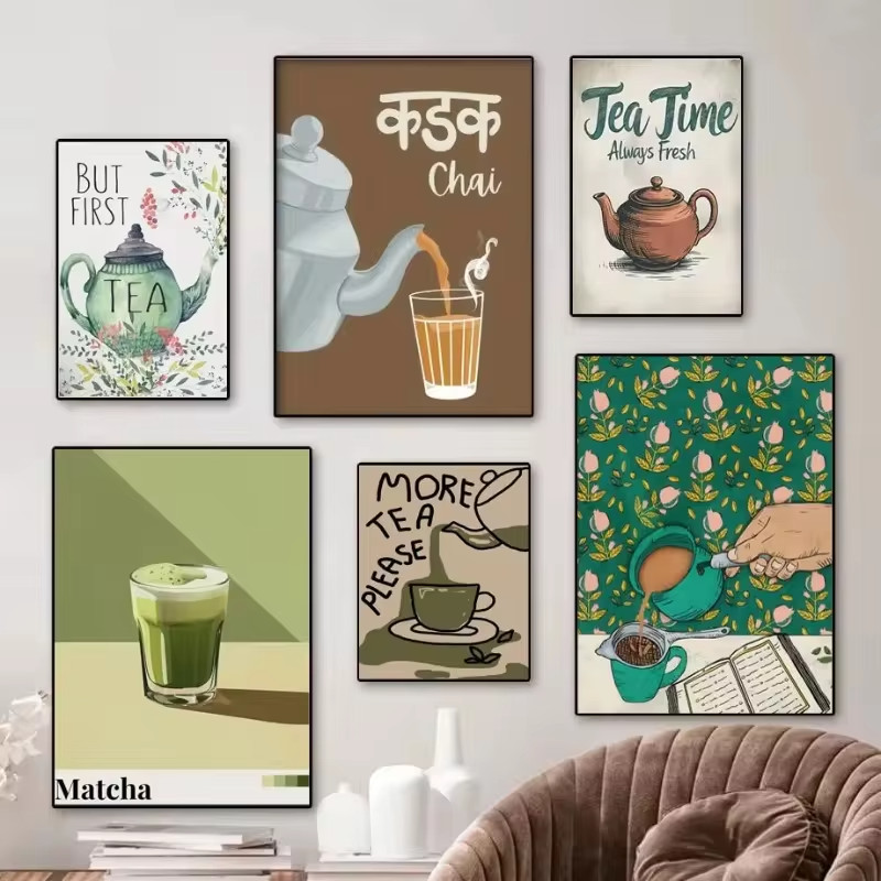 ผ้าใบโปสเตอร์เครื่องดื่มชาสําหรับคนรักชาครัวชา Wall Art Decor โมเดิร์น Art Room Decor Wall Art Decor