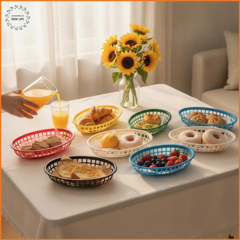 [LS] 10 ชิ้นนํามาใช้ใหม่รูปไข่พลาสติกถาดเสิร์ฟอาหาร Shatterproof Fast Food Platters สําหรับ Nachos W