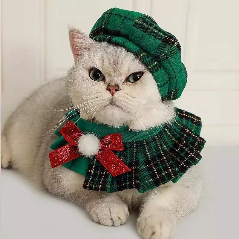 猫咪英物风 宠物狗狗牵引角项圈 帽子 นางเงือก圈套装狗衣Kittyship England Wind Pet Pet Hat Photo Christmas gengxin.my2026090