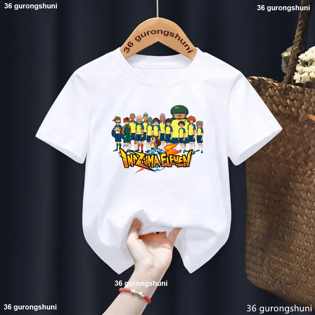 Inazuma Eleven Go อะนิเมะเสื้อยืดเด็กการ์ตูนพิมพ์ลูกเรือคอเสื้อชายหญิงเสื้อผ้าฤดูร้อนเสื้อแขนสั้นขาย
