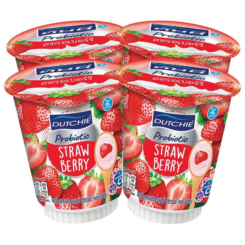 ดัชชี่โพรไบโอติกโยเกิร์ตสตรอเบอร์รี่ 125กรัม แพค 4 Dutchie Probiotic Yoghurt Strawberry 125g. Pack 4