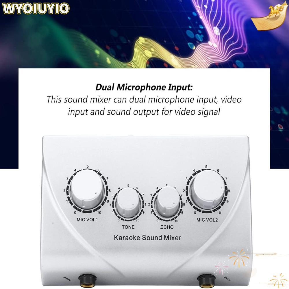 WYOIUYIO เครื่องผสมเสียงดิจิตอล,อินพุตไมโครโฟนคู่ 2 ช่องระบบ Echo Mixer, เครื่องขยายเสียงควบคุม Echo