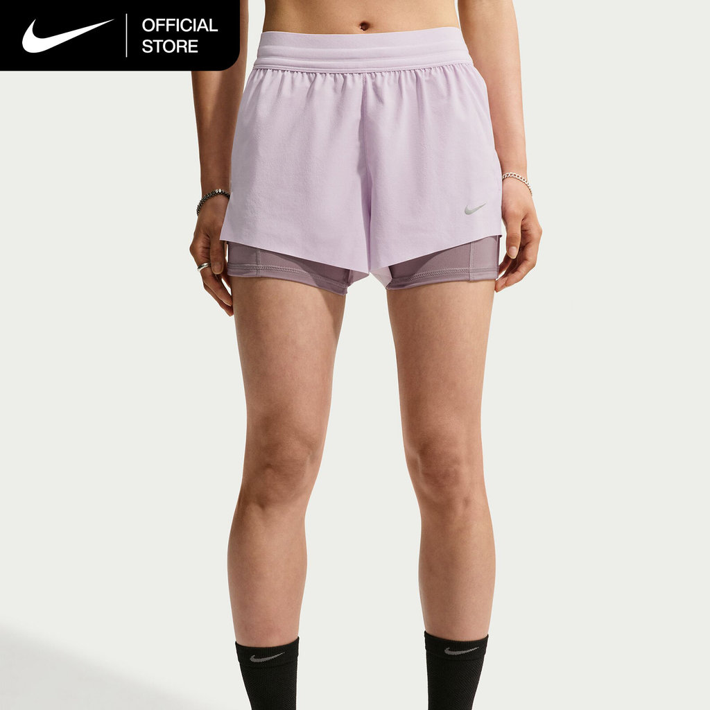 Nike Dri-FIT Women's Swift Mid-Rise 2-in-1 Running Shorts - Bleached Lilac [HJ5377-583]