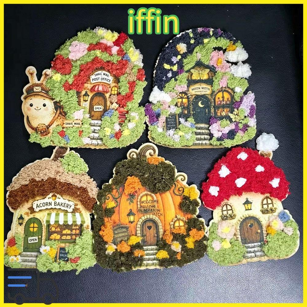 IFFIN Village ผ้า Poke Art Kit, Textured DIY เส้นด้าย Village Craft ชุดของขวัญ Village Theme ผลิตภัณ