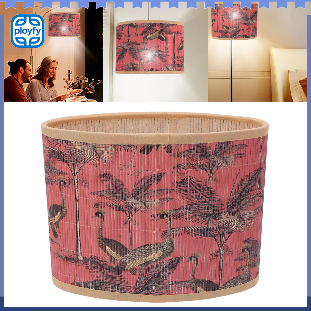 Ployfy-th Boho กลองโป๊ะ E27 E14 ใช้คู่ทอสำหรับโคมไฟตั้งโต๊ะเพดานพิมพ์เขตร้อนโคมไฟวินเทจพร้อมผ้าทนต่อ