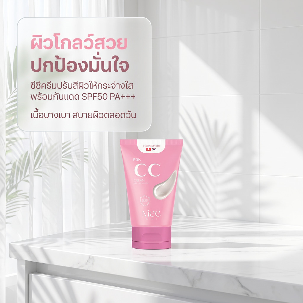 Mee Rich POK CC Cream SPF50 PA+++ พอกดีดีครีม กันแดด กันน้ำ ปรับผิวขาวกระจ่างใส 100 กรัม