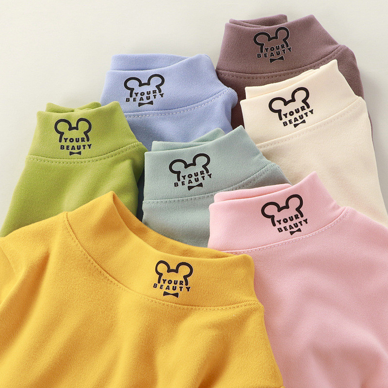 เด็กเยอรมันกํามะหยี่ครึ่งคอเต่าBottomingเสื้อคอไลน์พิมพ์Class Aเด็กแขนยาวเสื้อยืดฤดูใบไม้ร่วงด้านบนC