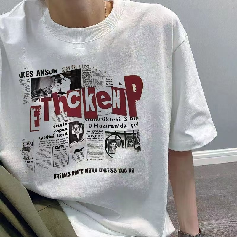 New newT Shirt 23Men's Trendy High Street T Shirt Summer American Style Loose Printed Top ins Pure C