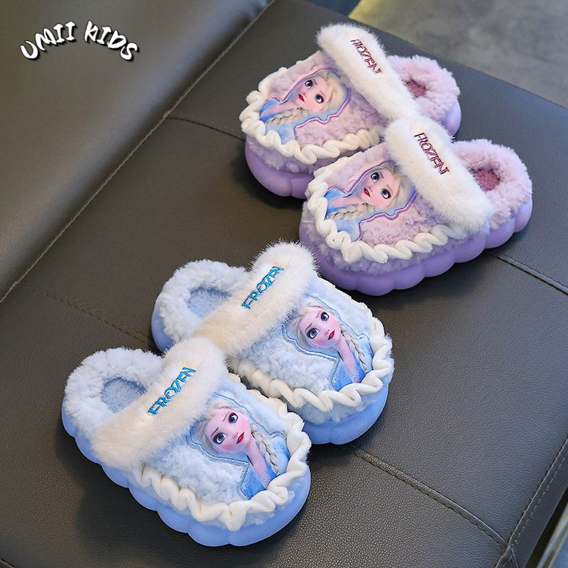 UMII KIDS รองเท้าแตะผ้าฝ้ายสำหรับเด็กผู้หญิง Disney Princess Elsa