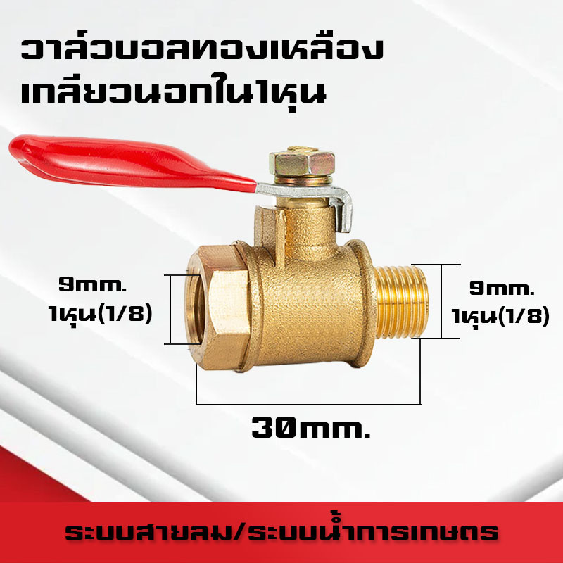 บอลวาล์วทองเหลืองเกลียวนอก-นอก/ใน-ใน/นอก-ใน/เสียบสาย ขนาด1หุน(1/8)-4หุน(1/2)และสายลม 6mm-12mm ระบบลม นิวเมติกส์ - รูปที่ 6