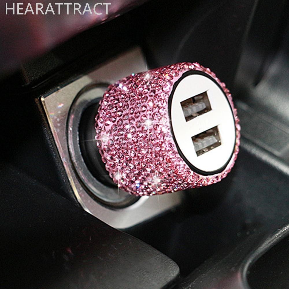 HEARATTRACT Diamond Dual USB Port ชาร์จ 2 in 1 Car Charger Safety Hammer Design แบบพกพา J8Z5