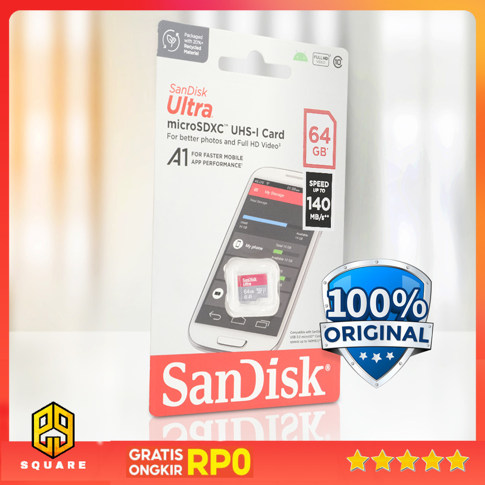 การ์ดหน่วยความจํากล้องวงจรปิด MP3 Storage Ultra microSDXC Card UHS-I Class 10 A1 140MB/s - SDSQUAB O
