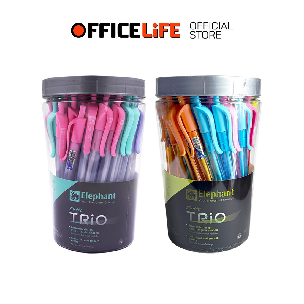 Elephent (ตราช้าง) ปากกาลูกลื่น ปากกา รุ่นTrio ขนาด 0.5 / 0.7 มม. ( 50 ด้าม / กระปุก )