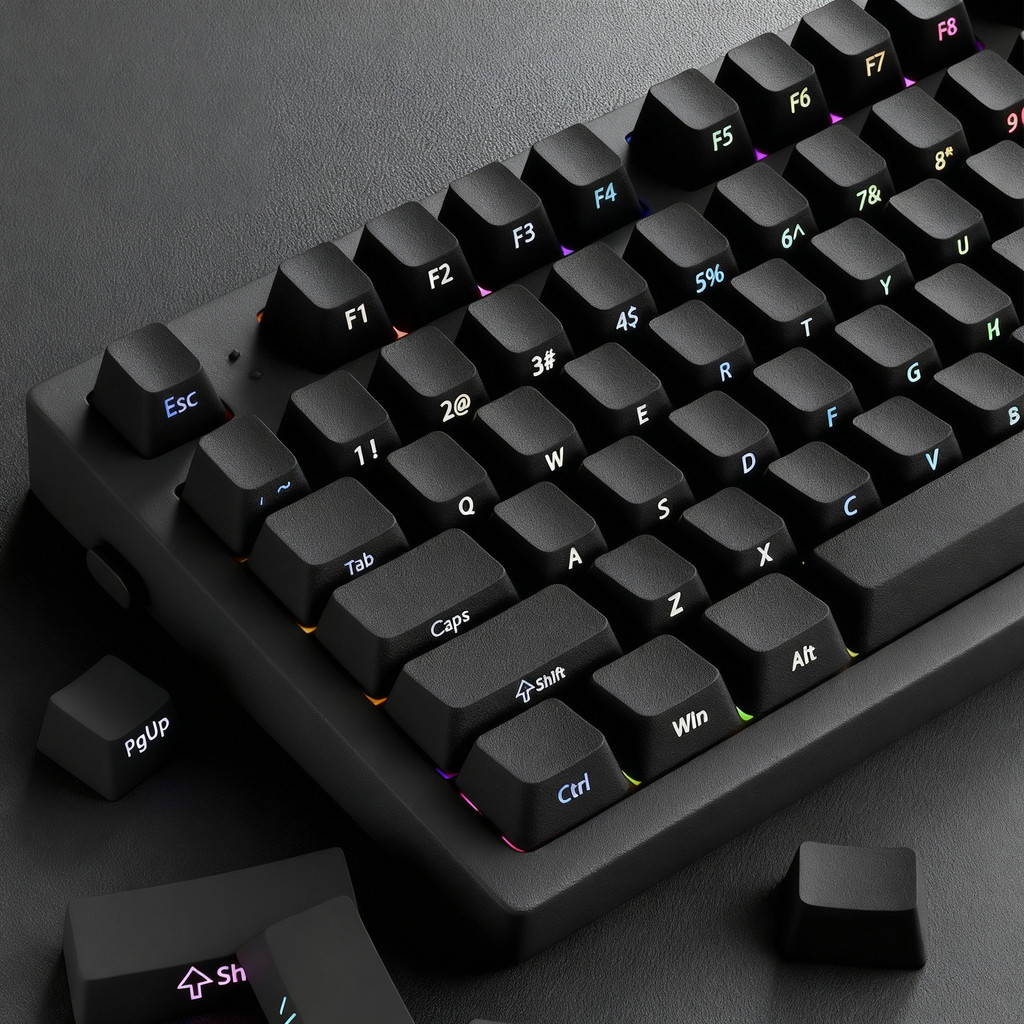140 คีย์สีดําด้านข้างพิมพ์ PBT Keycaps Double Shot Shine ผ่าน Keycaps โปรไฟล์เชอร์รี่สําหรับคีย์บอร์ดเครื่องกล