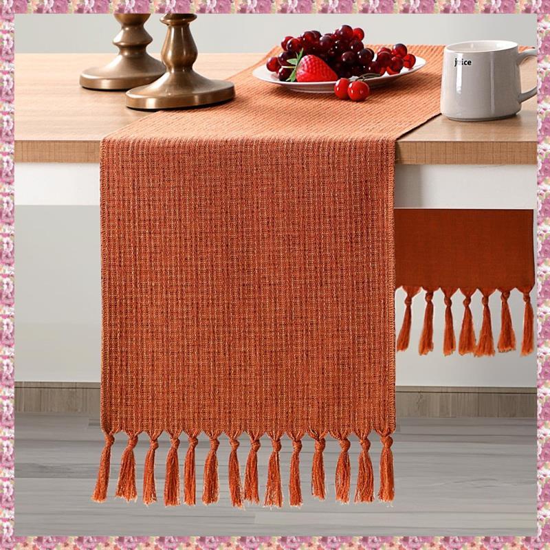 [VCR] Country Bohemian Table Runner Handmade พู่สีส้มตาราง Runner เหมาะสําหรับใช้ในบ้าน