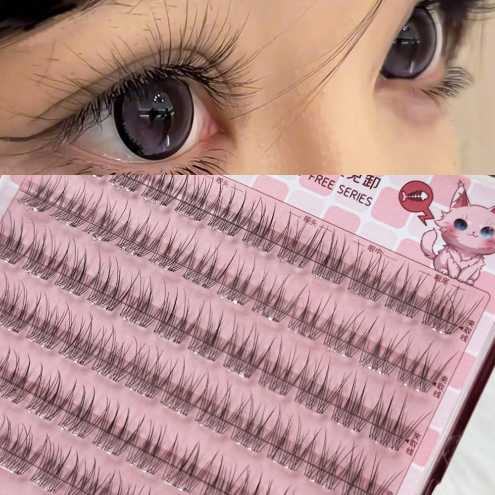 No Stalk Band Self Adhesive Eyelash Extension Segmented ขนตาปลอมธรรมชาติยาว DIY ความงามทุกวันใช้ No-Removal 120 Clusters
