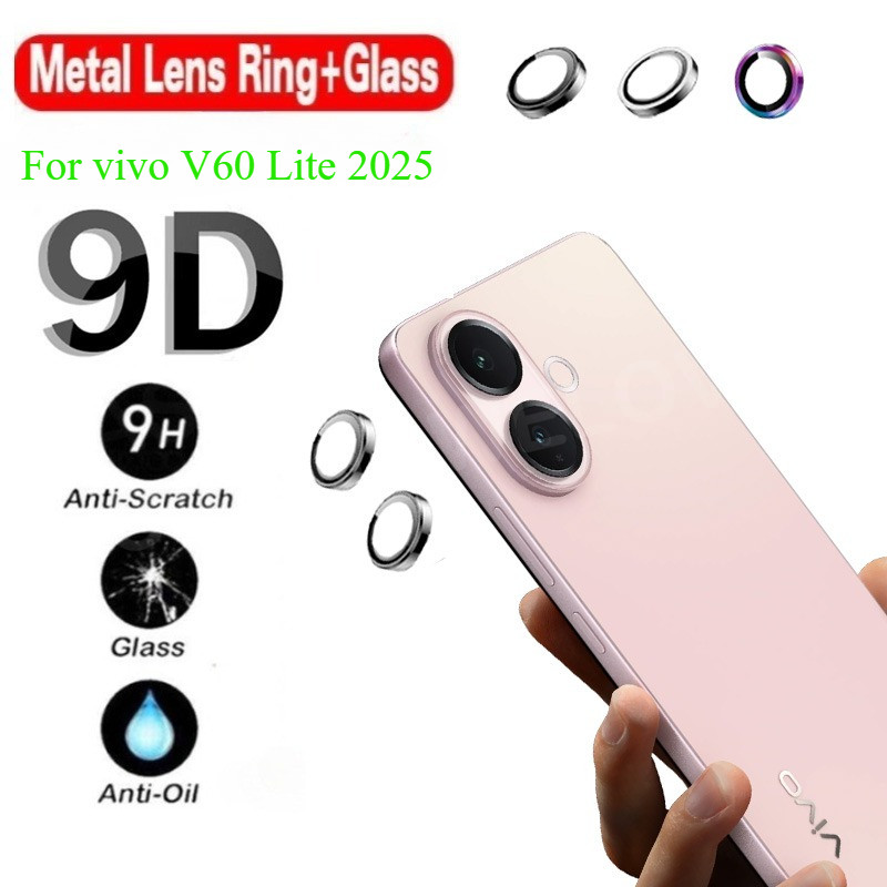 ป้องกันหน้าจอสําหรับ vivo V60 Lite 4G 5G 2025 ตําแหน่งโลหะกล้องด้านหลังเลนส์ Protector กระจกนิรภัยป้องกัน Scratch แหวนฝาครอบฟิล์ม