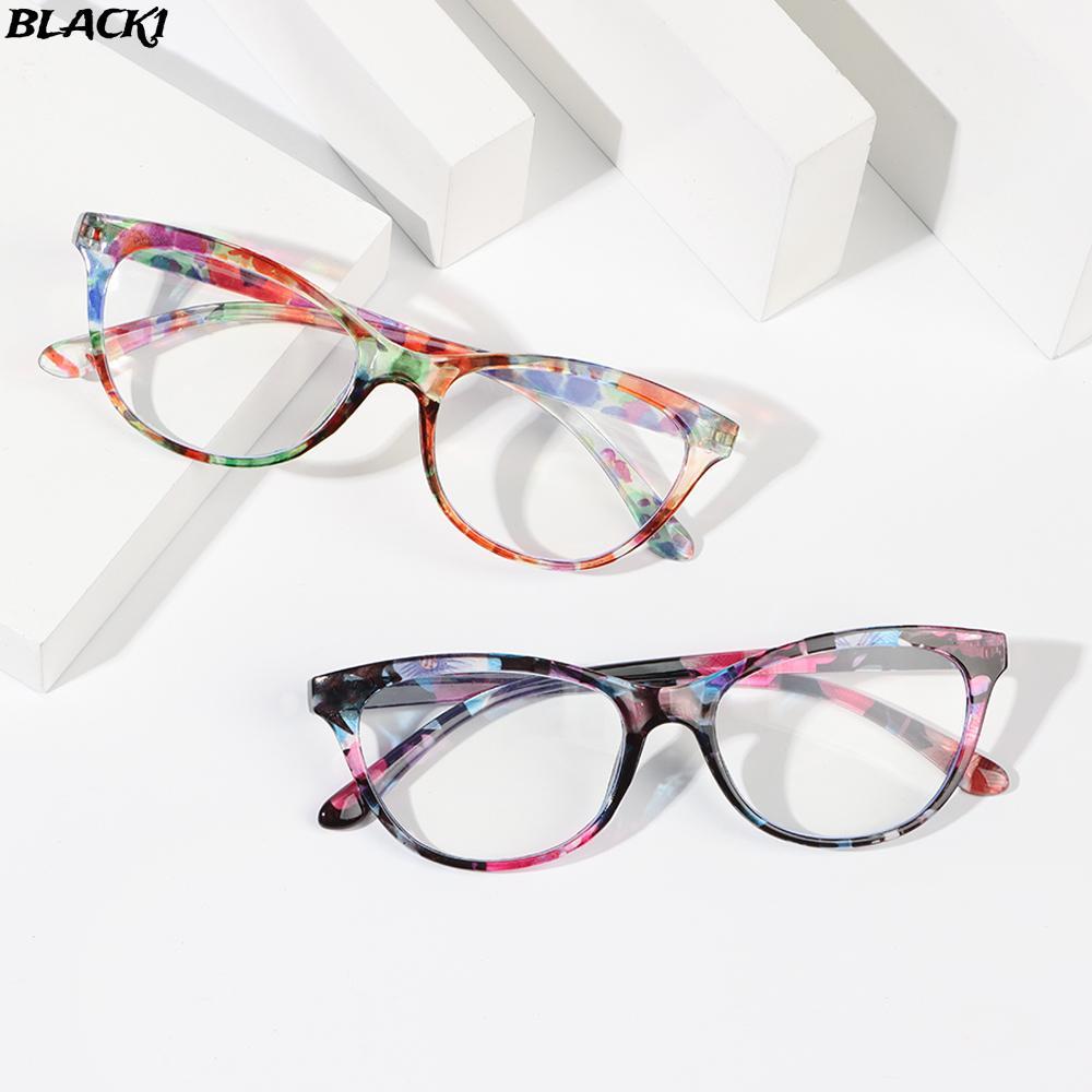 แว่นตากันแสงสีฟ้าสีดำมีลวดลายดอกไม้ พกพาสะดวก สำหรับคนสายตายาวตามวัย