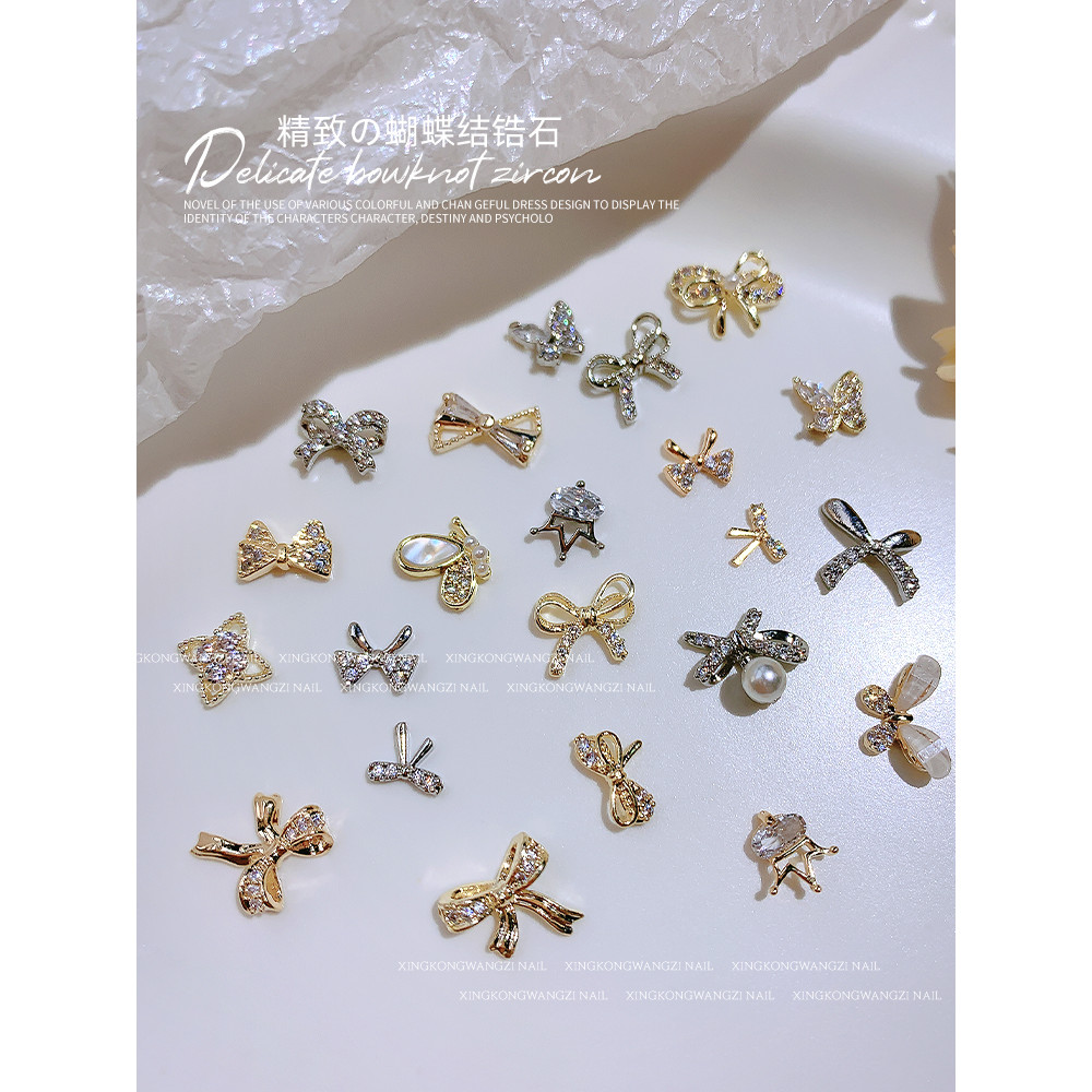 ประณีตเล็บโบว์เครื่องประดับเพทายสไตล์ญี่ปุ่นทุกการแข่งขันเนื้อยอดนิยมเพชรผูกโบว์ตกแต่งเล็บ G89