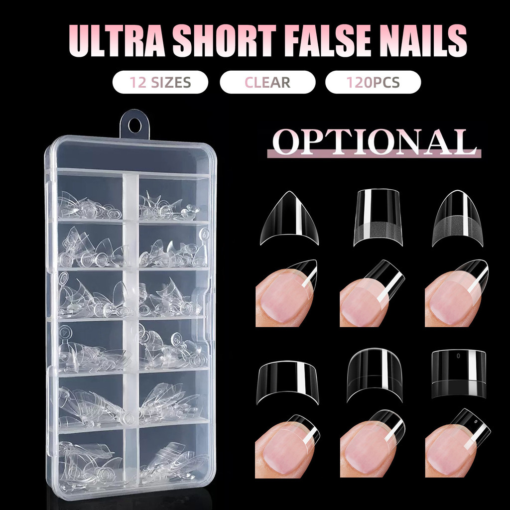 เล็บมือกึ่งติดโปร่งใสกึ่งน้ําค้างแข็งปลอม美甲半贴甲片半明磨蓝简约式长120片装ZJ1020