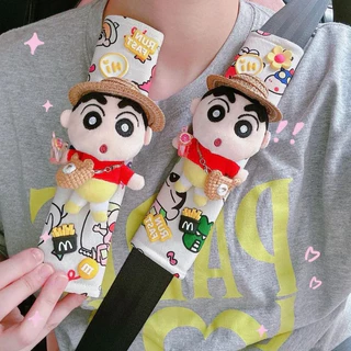 1pcs ดินสอสี ชินจัง เข็มขัดนิรภัยรถยนต์ฝาครอบป้องกันตัวละครอะนิเมะน่ารักตกแต่งเข็มขัดนิรภัยไหล่ปกหญิงอุปกรณ์เสริมในรถยนต์