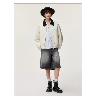 KINWOO 【ใหม่】แจ็กเก็ตสวย ดีไซน์ American Vintage ทรง Boxy กระเป๋า Cargo คอปก ใส่ได้ทั้งผู้ชายและผู้หญิง หลวม สบายการออกแบบใช้สีตัดกันอย่าง