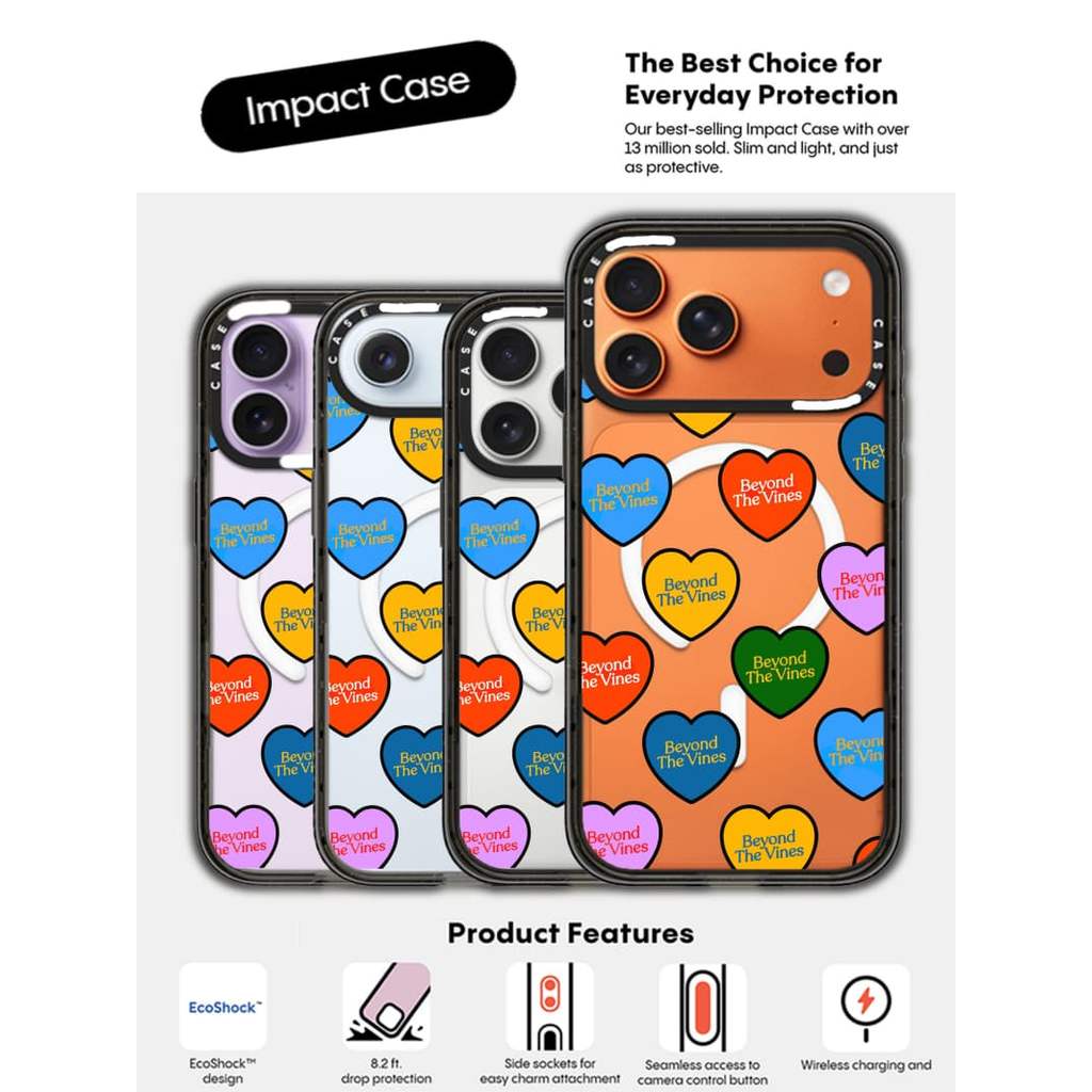 CASECASE X Beyond The Vines Multi Heart Case Black Edge Clear Hard Magnetic Vacuum Impact Case สําหร
