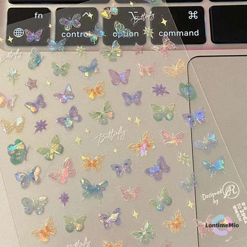 LontimeMio] แฟชั่น Delicate Wing Streamer Laser สติกเกอร์เล็บนูนขั้นสูงสติกเกอร์นางฟ้าสีสันสดใสใหม่