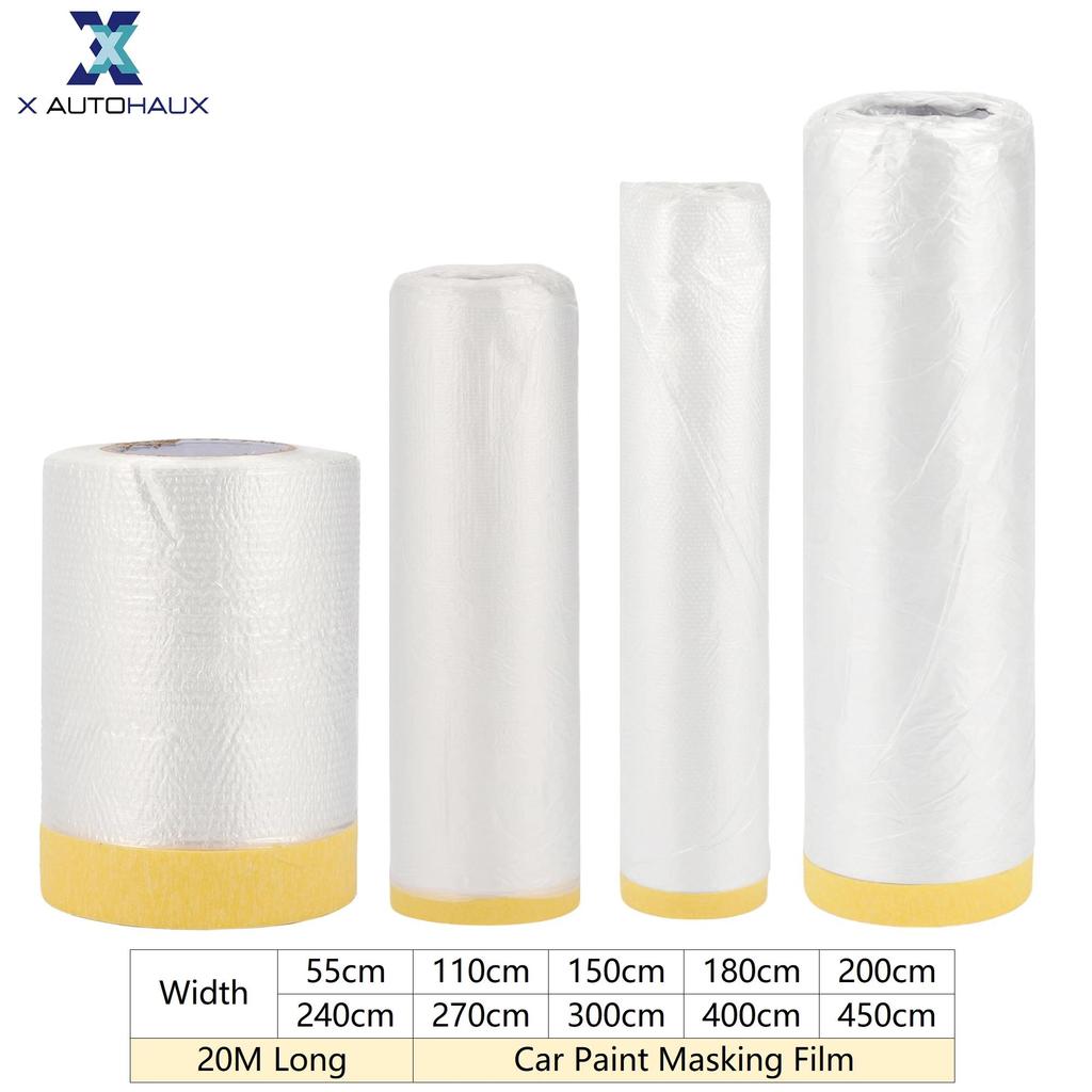 X Autohaux 20M ยาว 55 ซม.-450 ซม.ความกว้างสีรถกาวฟิล์มป้องกันพลาสติก Pre-Taped Masking PE ฟิล์มกระดา