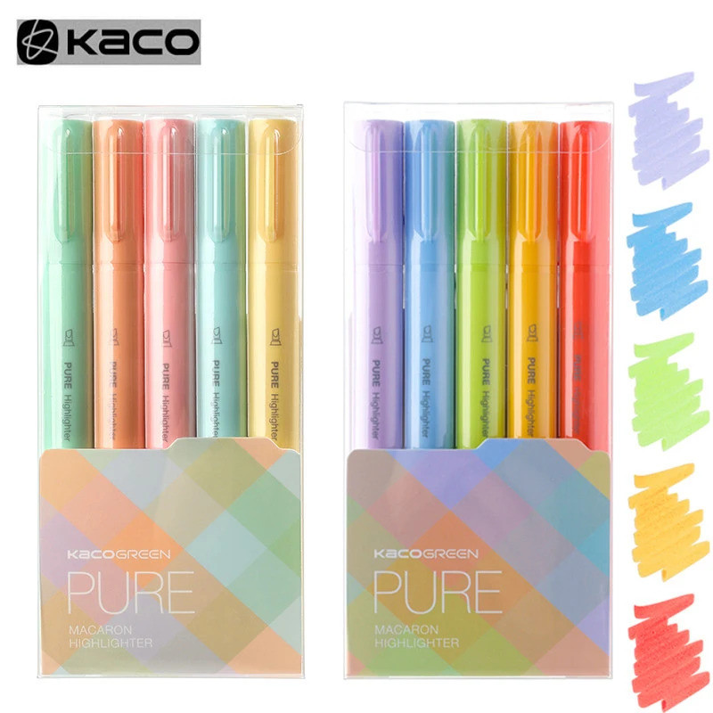 Kacogreen 5 ชิ้น/กล่อง Hightlighter ปากกา Macaron Fluorescent Markers Caneta Art екстоли สํานักงานโร