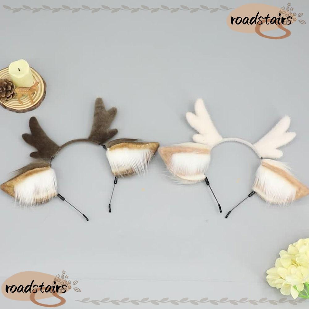 ROADSTAIRS Reindeer Antler ที่คาดผม, ตกแต่งเทศกาล Plush Deer Ears Head Hoop, น่ารัก Party Headpiece 