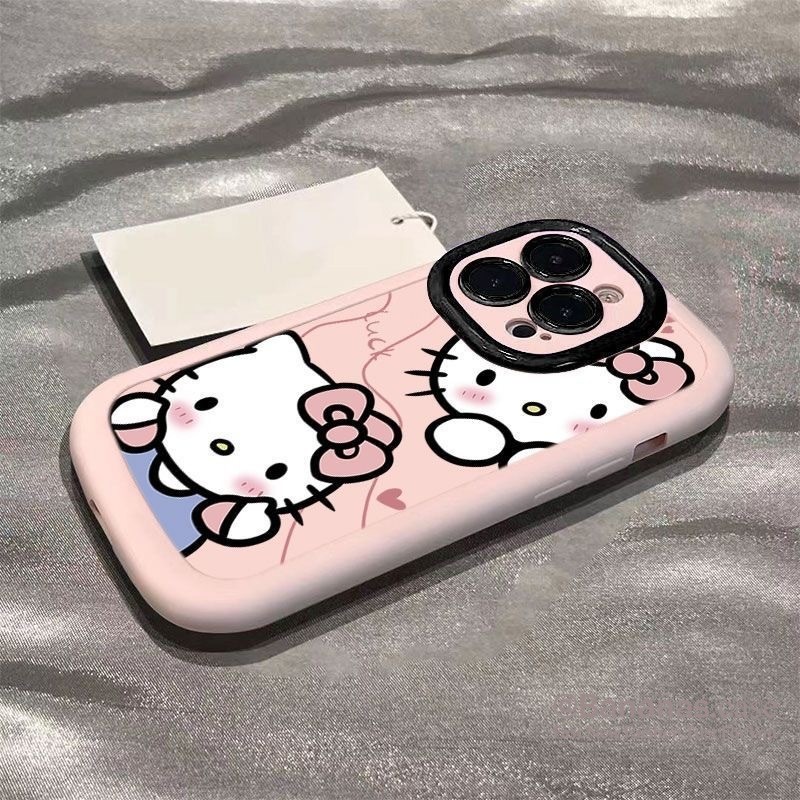 เข้ากันได้กับ iPhone 17 16 15 14 13 12 11 Pro Max X Xr Xs Max 7 8 Plus SE2020 เคสโทรศัพท์การ์ตูนน่ารักโบว์สีชมพู Kt Cat คู่ฝาครอบโทรศัพท์นุ่ม