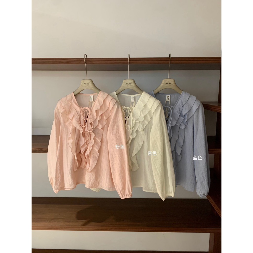 ❤ 🧵 🇰🇷 W7552 เสื้อแขนยาว  คอวี แต่งโบว์ช่วงอก และแต่งผ้าสามชั้น  ผ้าดีใส่สบาย สีสวย แฟชั่นเกาหลี TAG WG.WE 🧵🧡 - รูปที่ 7