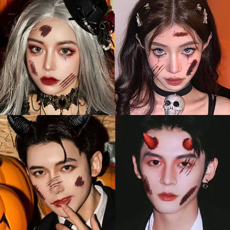万圣节纹身贴 仿真恐怖流血假伤口咬痕缝线伤疤 派对酒吧妆容脸贴Halloween Tattoo Sticker Simulation Horror Bleeding Fake Injury202510