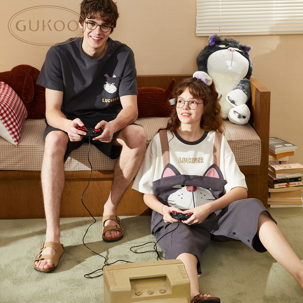 ชุดนอนคู่รักสไตล์ใหม่ ฤดูร้อน จากผ้าฝ้ายแท้ GuKoo/Nut Shell Cinderella