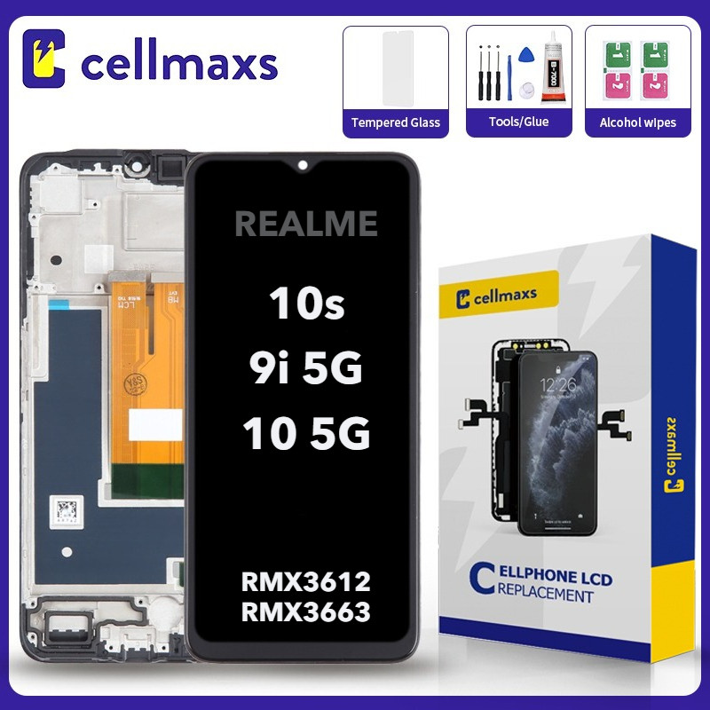 สําหรับ REALME 9i 10 5G 10s RMX3612 RMX3663 เปลี่ยนหน้าจอสัมผัส LCD กรอบ