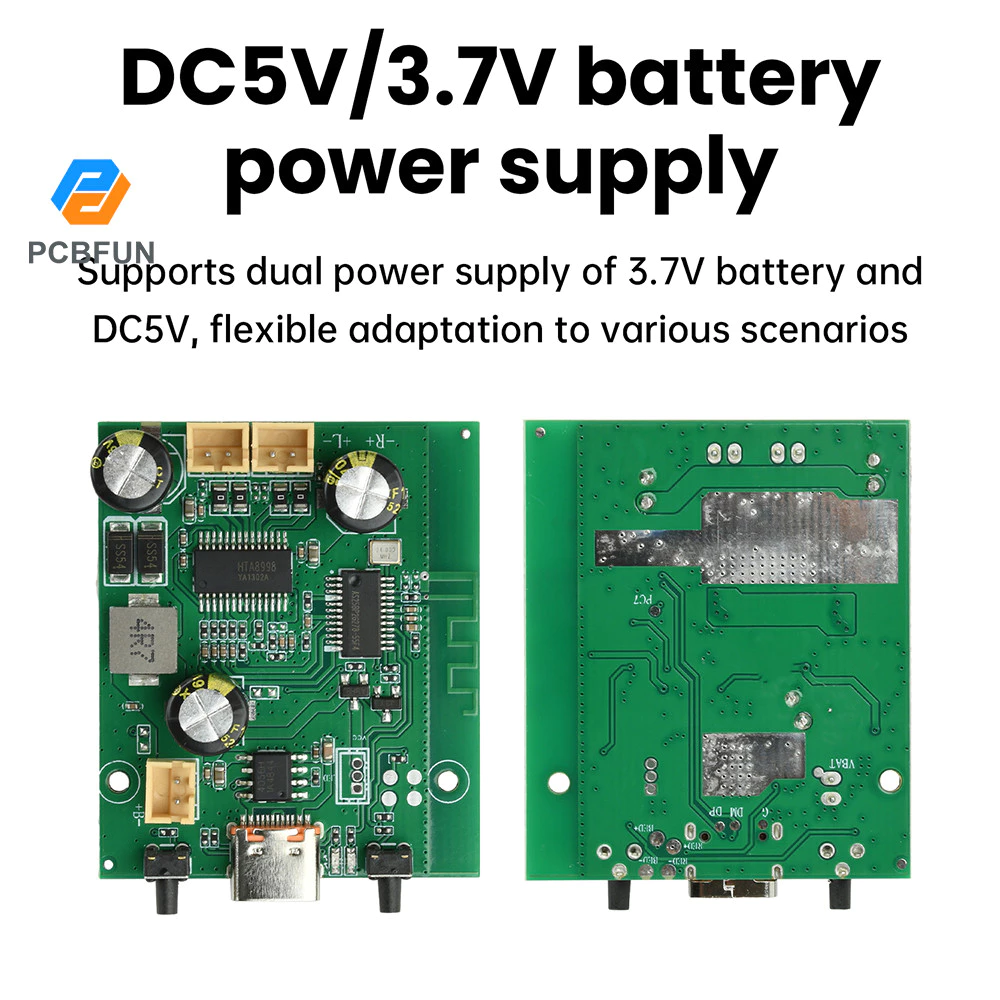 Pcbfun DC5V/3.7V แบตเตอรี่ขับเคลื่อน Tws สเตอริโอ BT เครื่องขยายเสียง 2 * 10W Dual Channel ปรับและชาร์จได้