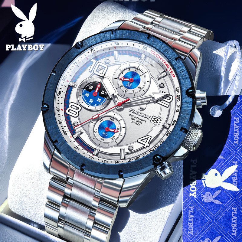 [คลังสินค้าพร้อม] สไตล์ใหม่ PLAYBOY 3509 ขายร้อน Multi-Function Chronograph ปฏิทินกันน้ําผู้ชายนาฬิก