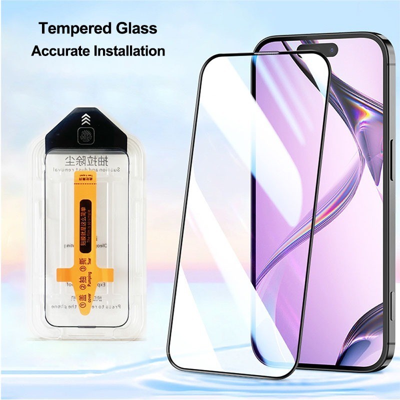 2pcs ฝุ่นฟรีกาวเต็มรูปแบบกระจกนิรภัยสําหรับ iPhone 17 16 Pro Max 17air 16e 15 16 14 Plus 13 12 Pro M
