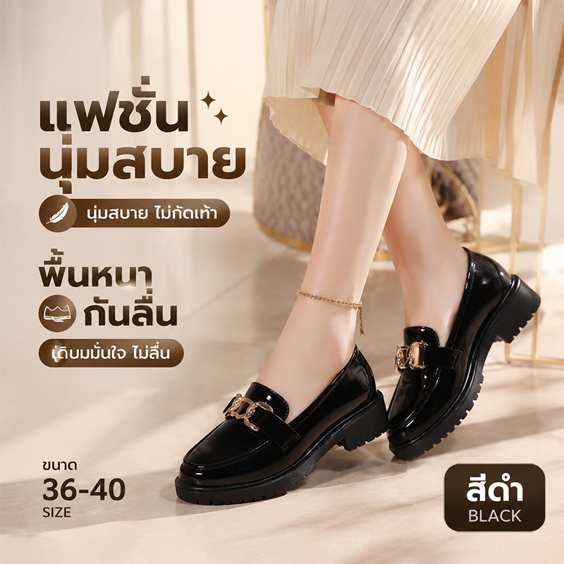 1.57 นิ้ว รองเท้าหนังระบายอากาศ หนังสดใส รองเท้าลำลอง เทรนด์เกาหลี รองเท้าลำลองดูร้อนรองเท้า