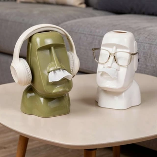 COD กล่องทิชชู่ตั้งโต๊ะ รูปปั้นโมอาย สไตล์มินิมอล งานศิลป์ตกแต่ง MOAI Tissue Box ใส่หูฟังได้ สำหรับห้องนั่งเล่น