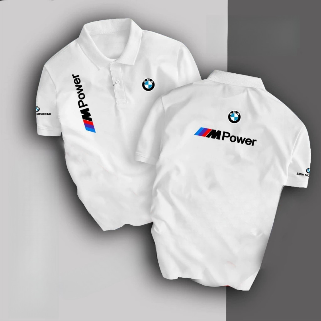 เสื้อโปโล BMW Power Racing ดีไซน์รถยนต์ ผ้าคอตตอน100% มีขนาด S-3XL สำหรับผู้ชายผู้หญิงทุกเพศสวมใส่ได้
