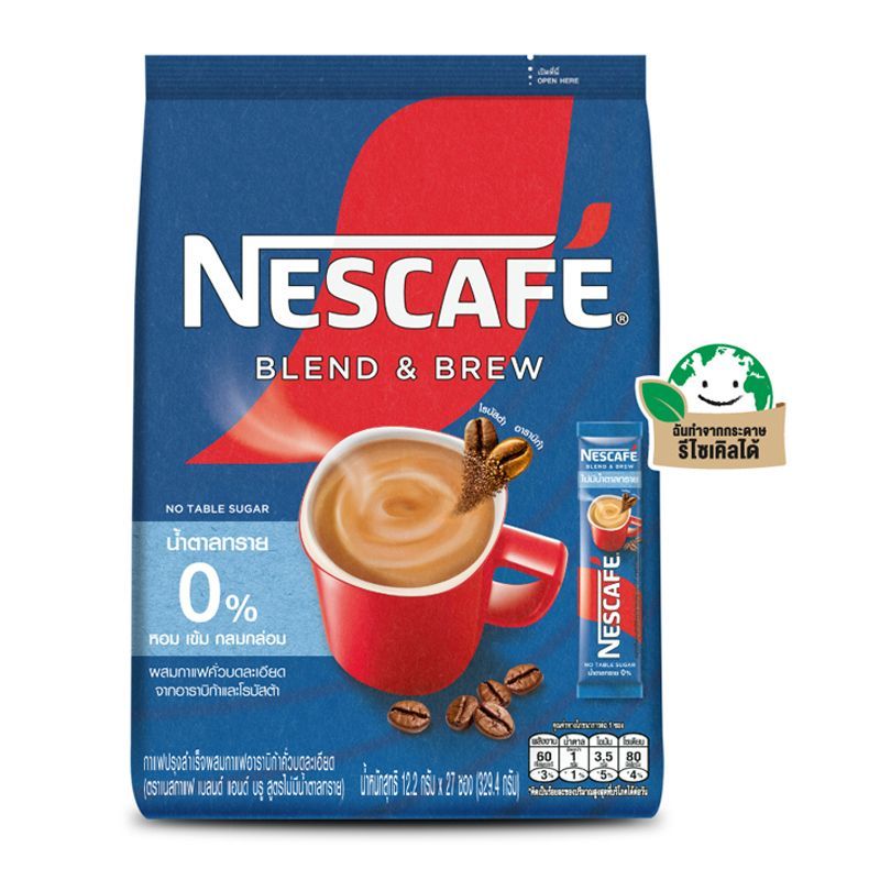 เนสกาแฟเบลนด์แอนด์บรูกาแฟปรุงสำเร็จชนิดผงไม่มีน้ำตาล 12.2ก แพค 27ซอง Nescafe No Table Sugar12.2gX27 [8850125091665 ]