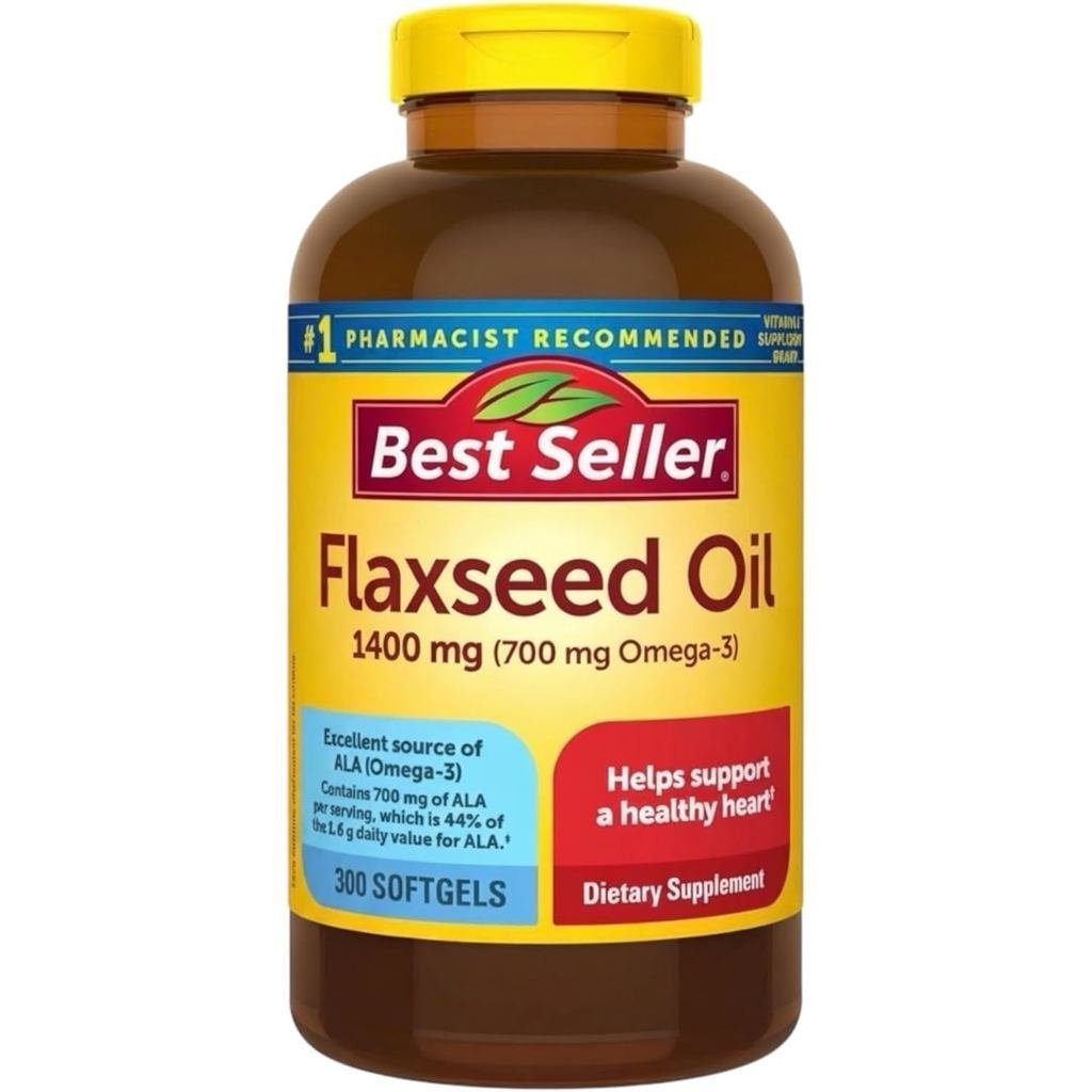 Flaxseed Oil Softgels 1400 mg, 300 Count – กรดไขมันโอเมก้าจากพืช (ALA), แคปซูลที่กลืนง่าย, รองรับโภชนาการประจําวัน