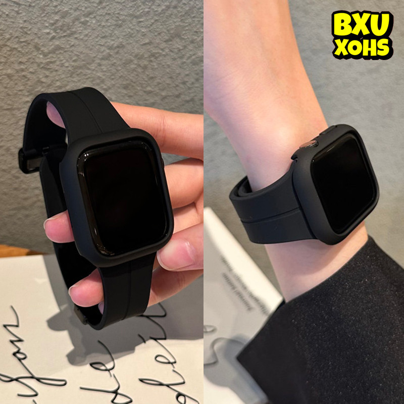 สายรัดกรณี for Apple Watch Ultra SE 3 2 Series 11 10 9 8 7 IWatch 49 46 45 44 42 40 38มม สายปกป้องหน้าจอยางซิลิโคนอ่อน