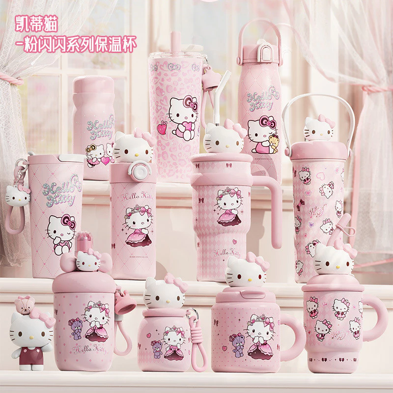 Sanrio ถ้วยฟางสแตนเลสสาวน่ารักถ้วยน้ําพกพามูลค่าสูงถ้วยน้ํา Hello Kitty